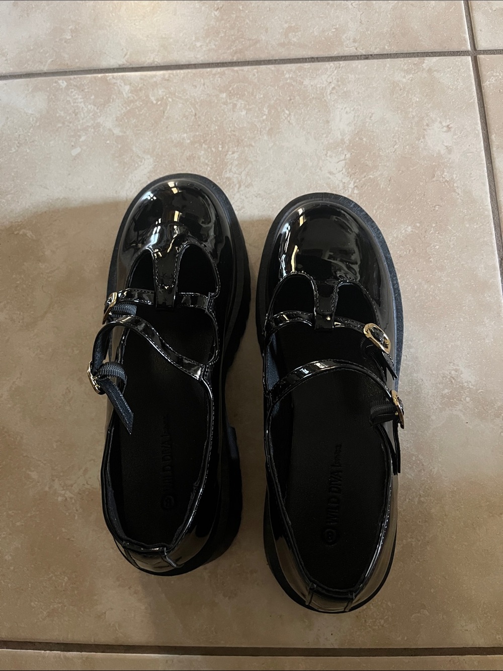 Wild Diva Black Patent Mary Jane Platform Shoes